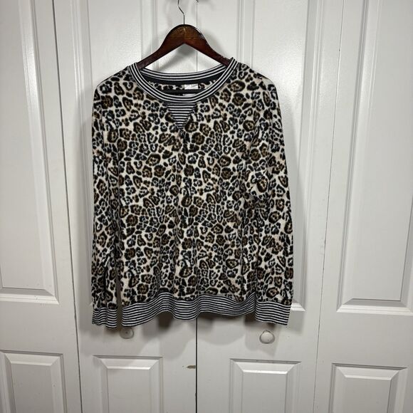 Secret Treasures Animal Print Pajama Top Women XL 16 18 Leopard Lounge Cozy Fall - Picture 1 of 6